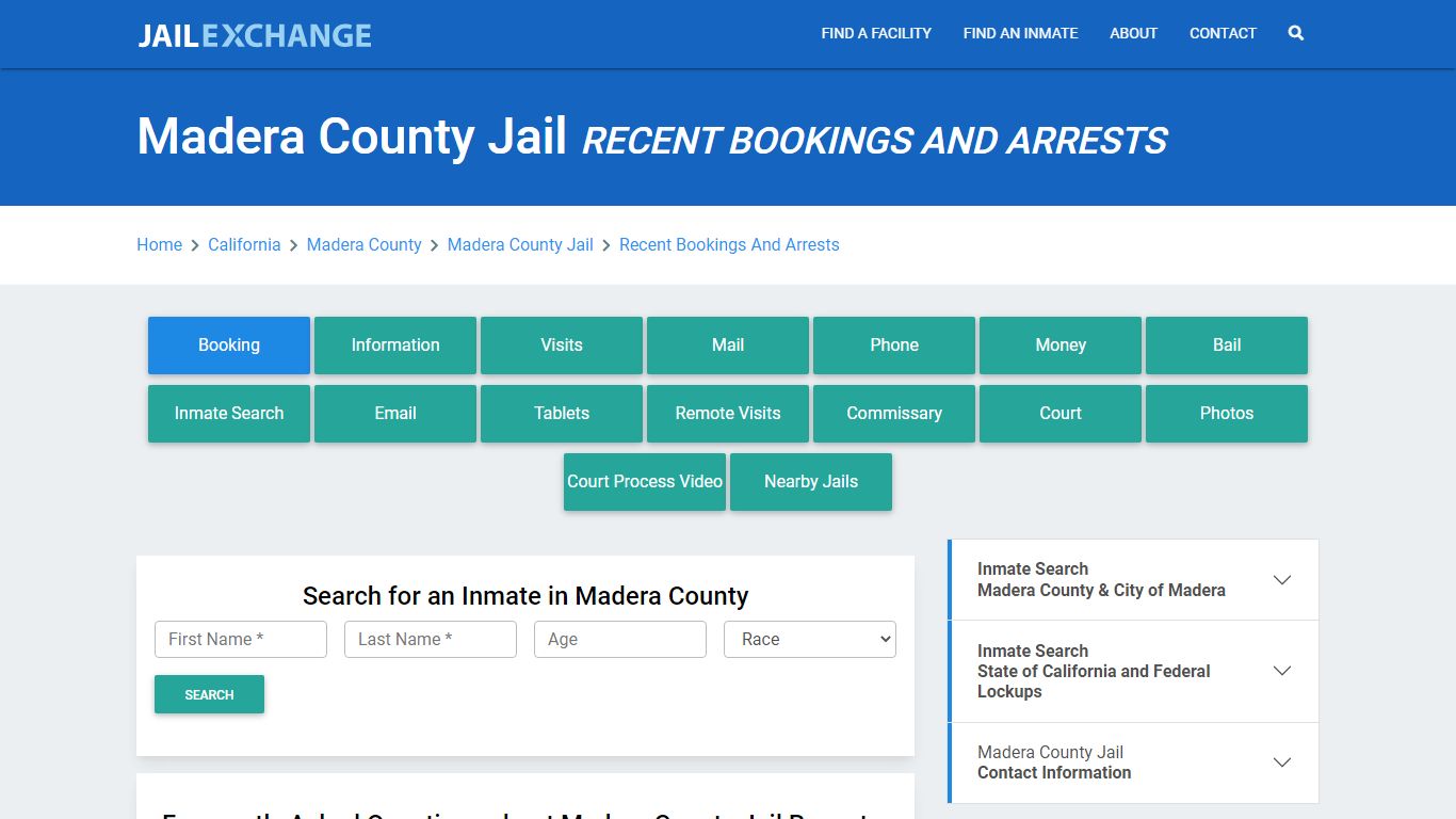 Madera County Jail Recent Bookings And Arrests - Jail Exchange